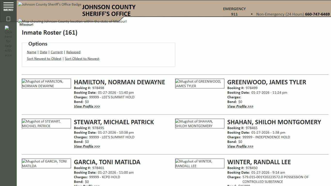 Inmate Roster - Current Inmates Booking Date Descending - Johnson County Sheriff MO