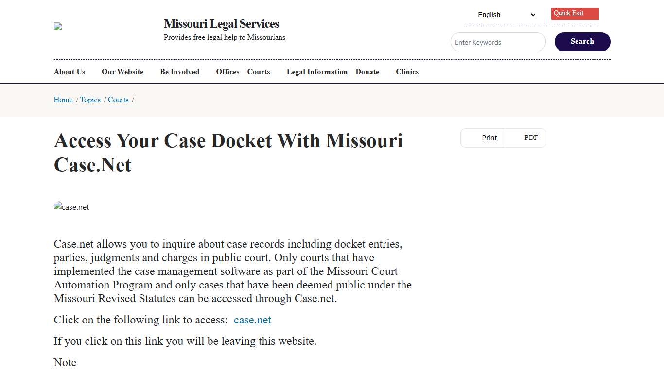 Access Your Case Docket With Missouri Case.Net Missouri Legal Services